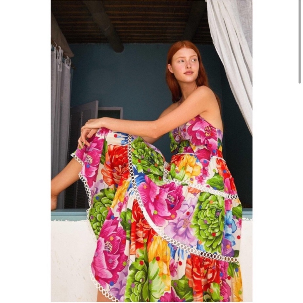 💕SOLD💕NWT Anthropologie Farm Rio Rainbow Chita Flower MIDI Dress - Picture 2 of 16